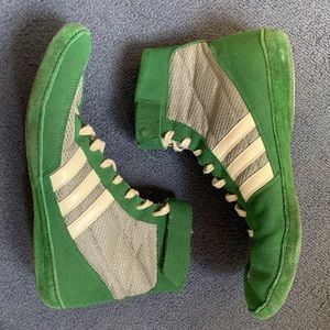 Green adidas wrestling shoes